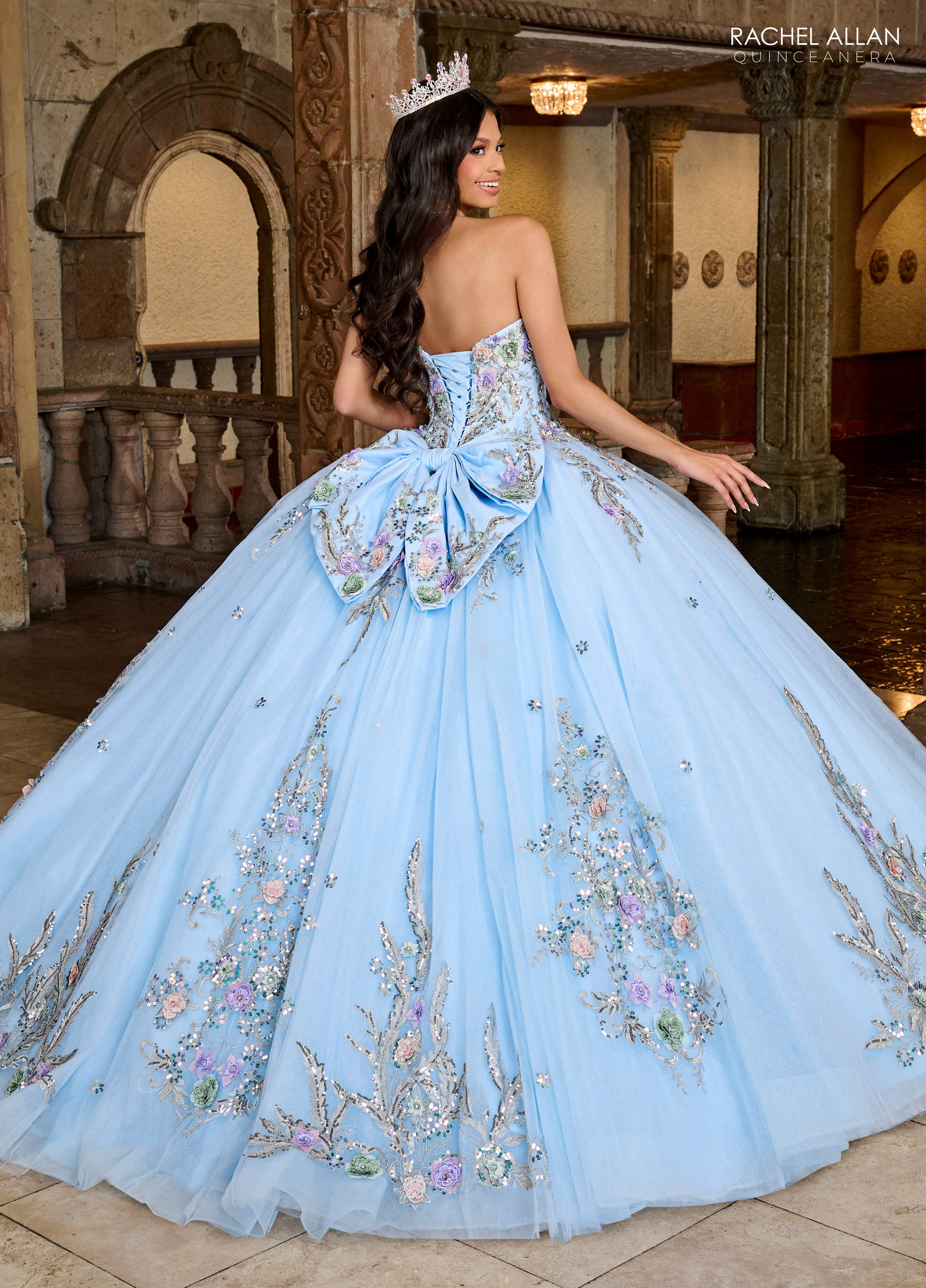 Blue Ball Gown Silver Sequins Off the Shoulder Prom Dress